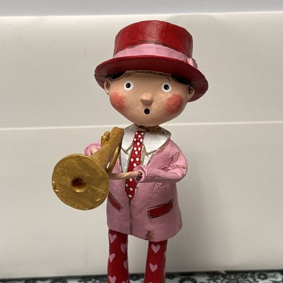 Lori Mitchell You Toot My Horn Trumpet Player Valentines Day Figurine Folk Art - Picture 3 of 5